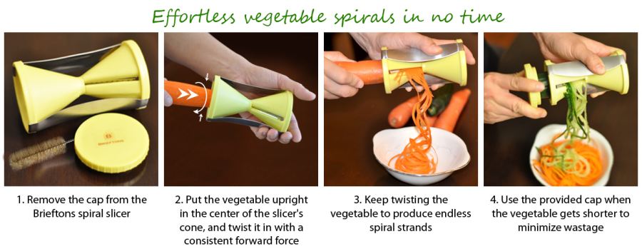Brieftons Spiral Slicer Demo - How to Make Carrot Spirals With The  Brieftons Spiralizer 