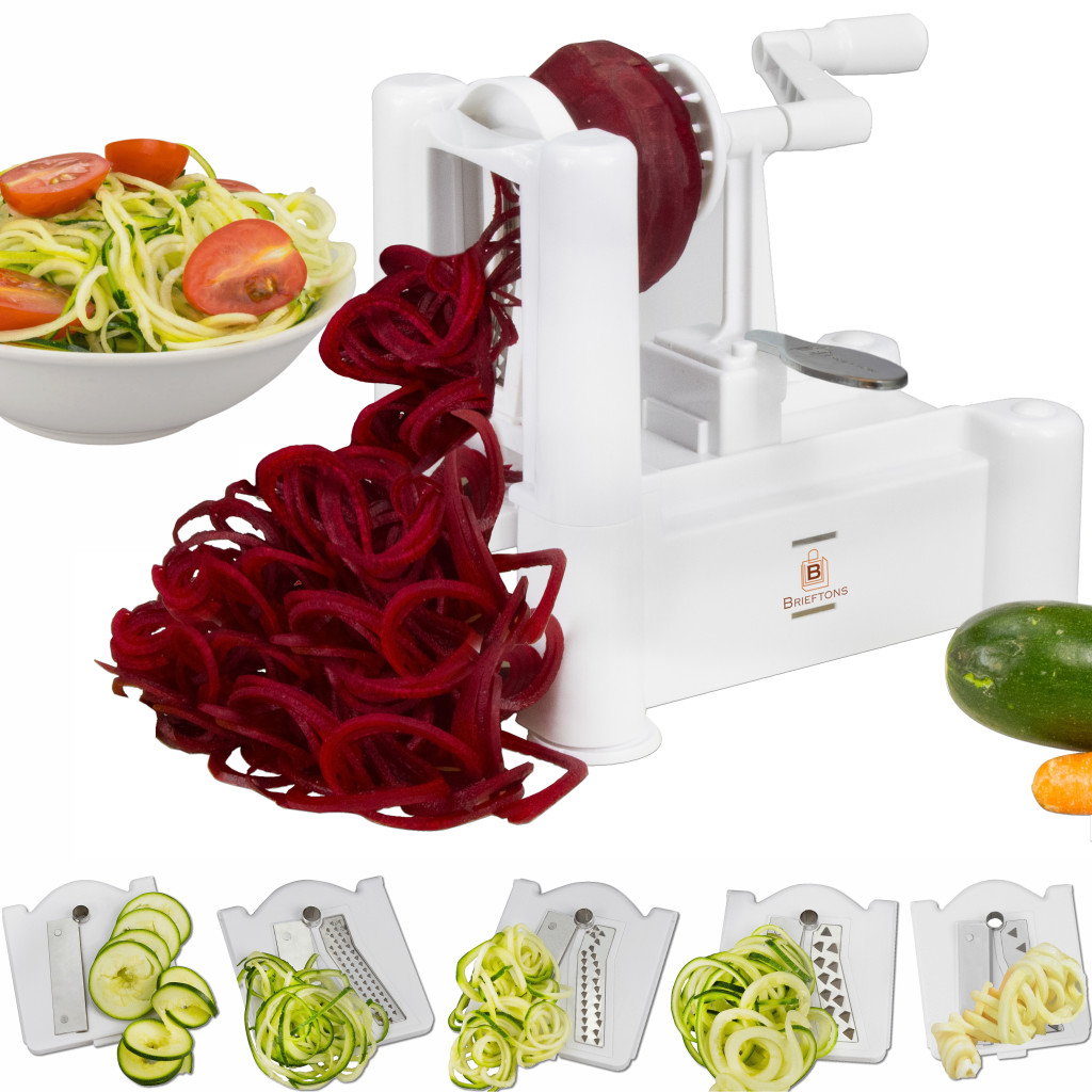 Paderno World Cuisine 3-Blade Vegetable Slicer / Spiralizer,  Counter-Mounted and includes 3 Stainless Steel Blades